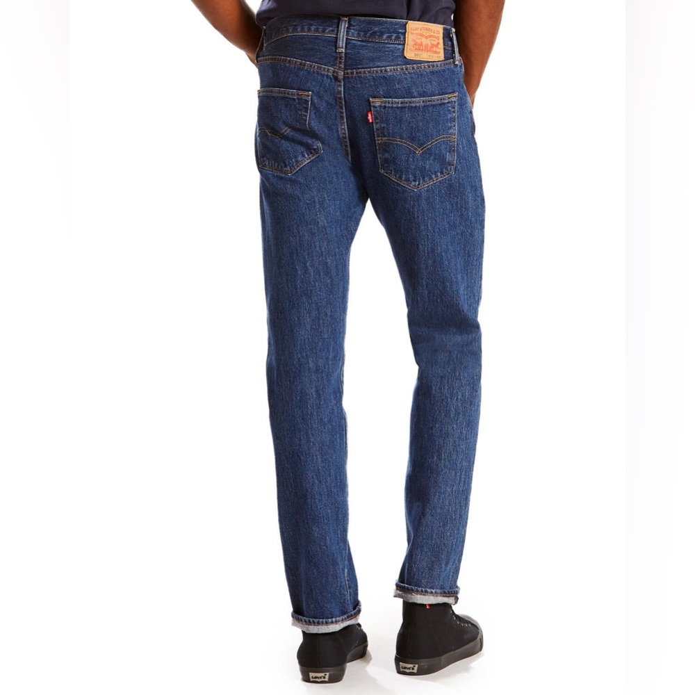 Levi’s 501 (34/34) Button Fly Medium/Dark Wash Blue Denim Jeans- OG Straight Leg - Picture 2 of 9